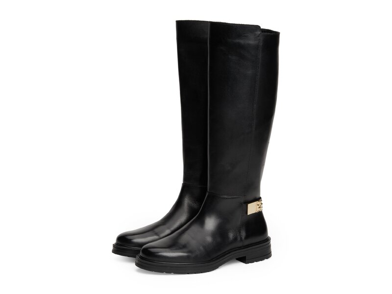 Tommy Hilfiger-TH LOGO LEATHER LONG BOOT-Schwarz 