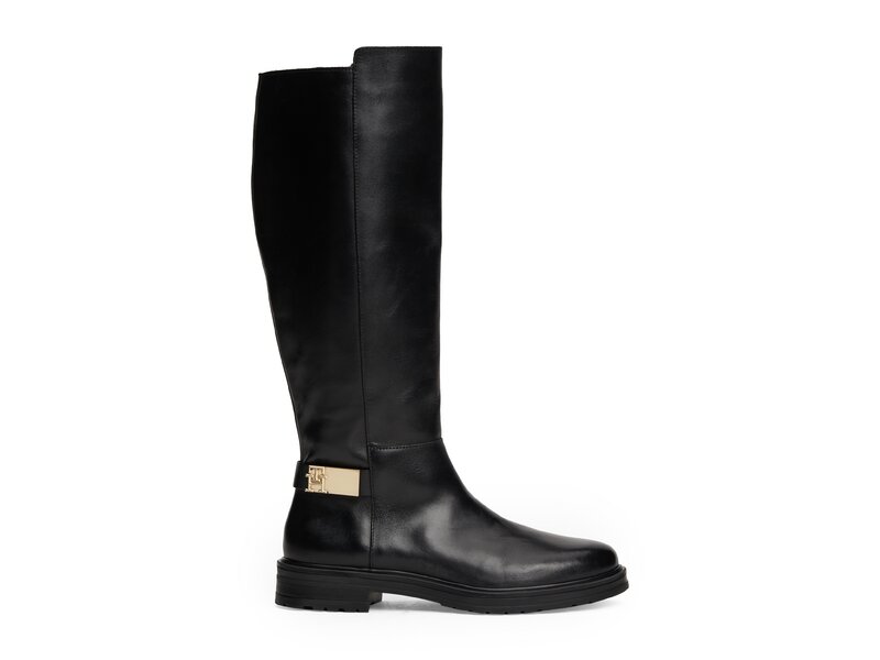 Tommy Hilfiger-TH LOGO LEATHER LONG BOOT-Schwarz 