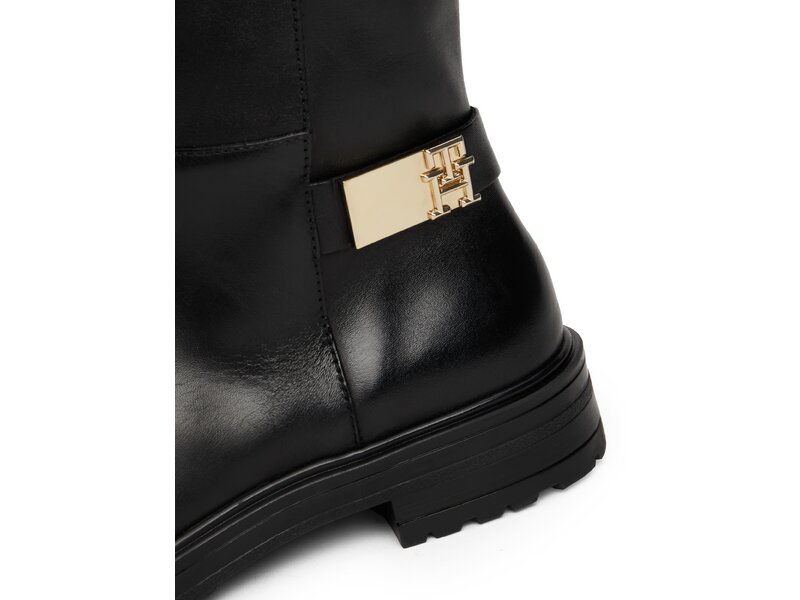 Tommy Hilfiger-TH LOGO LEATHER LONG BOOT-Schwarz 