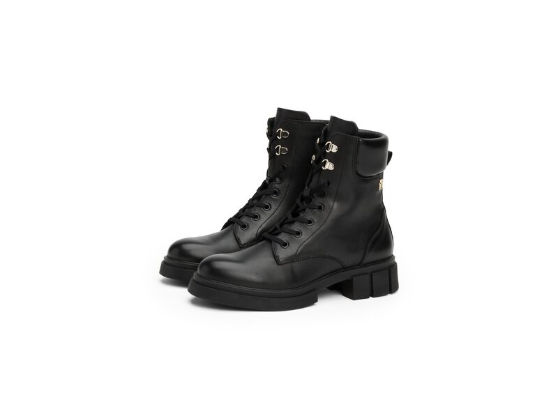 Tommy Hilfiger-LACE-UP BIKER LEATHER-Schwarz 